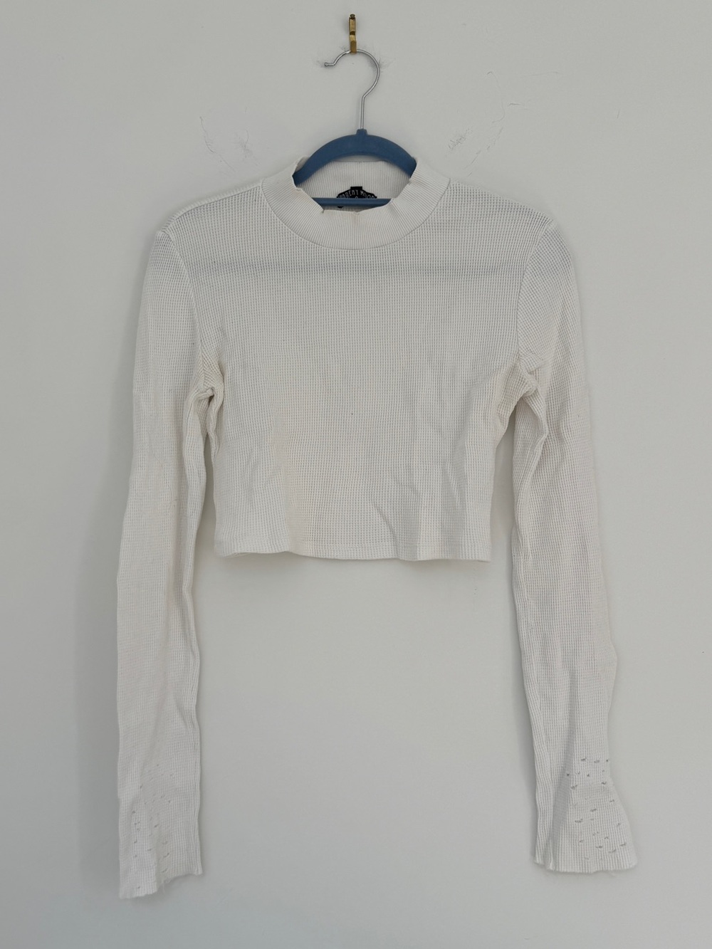 White Long-Sleeve Cropped Thermal Top